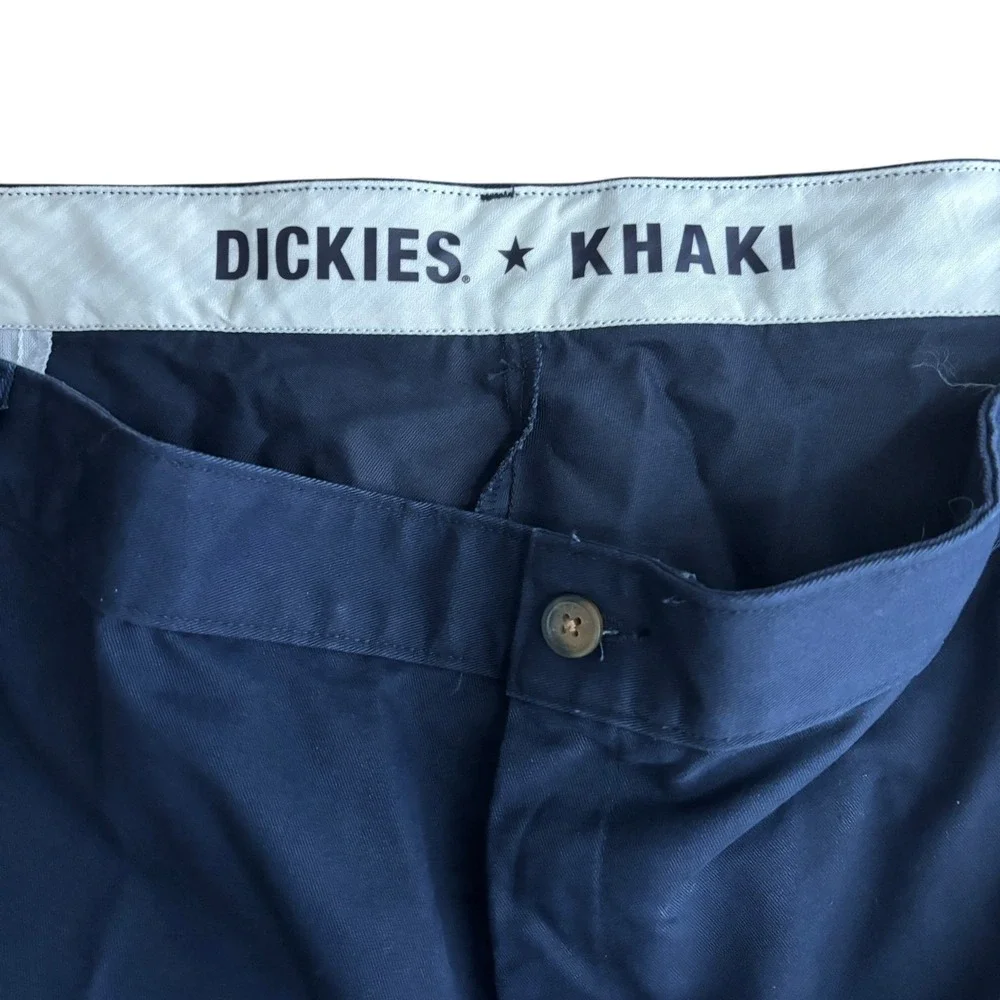 NEW Dickes Khaki Pants Chino Relaxed Fit‎ Tapered Leg Mens 50 Unhemmed Navy Blue